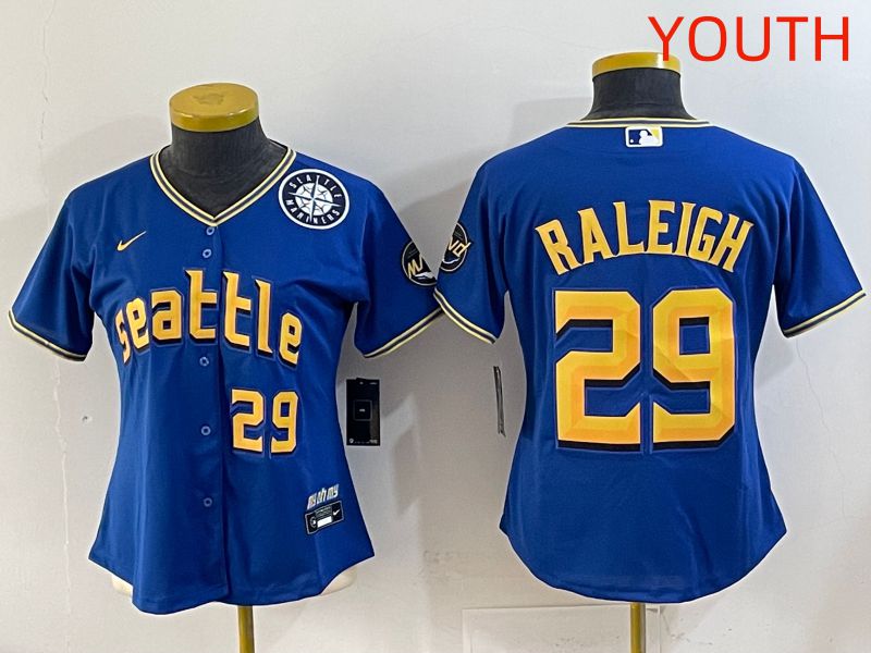 Youth 2025 Seattle Mariners #29 Raleigh Blue City Edition Nike MLB Jersey style 5->youth mlb jersey->Youth Jersey